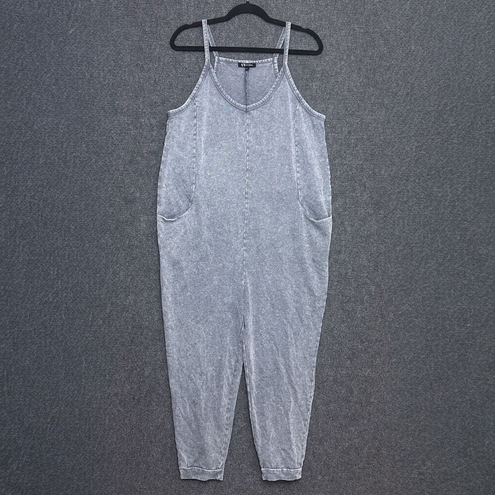 TS by Thrive Grey Acid Wash Oversized Jumpsuit Large Grunge Relaxed Travel